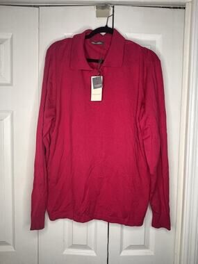 Alashan Silk Cashmere Polo Sweater Magenta Pink Men's XL Douglas Anthony NWT
